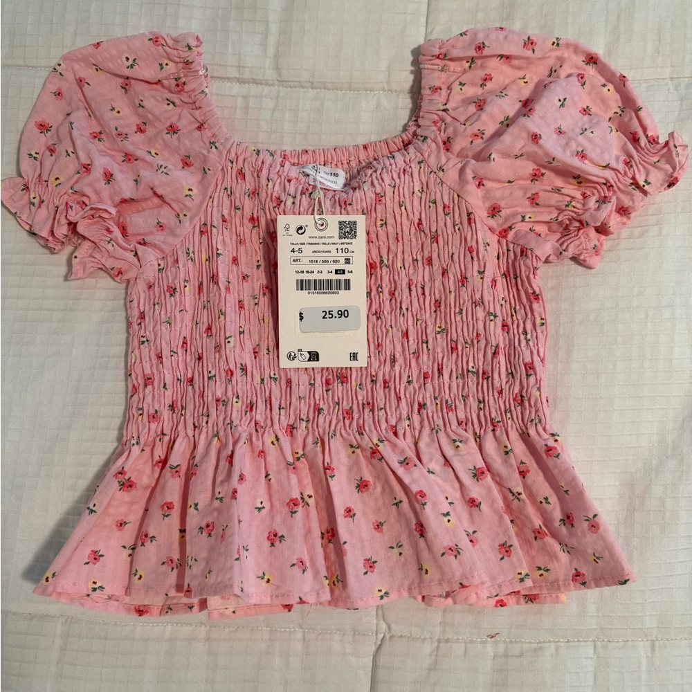 ZARA Floral Pink Smocked Girl’s Top